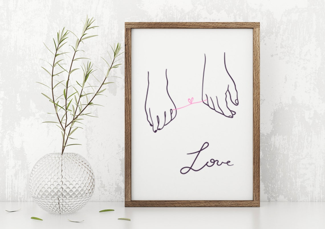 Line Hands Wooden Sign I Love You Hand Sign Romantic Couple One Line Drawing Wall Art - Image 4