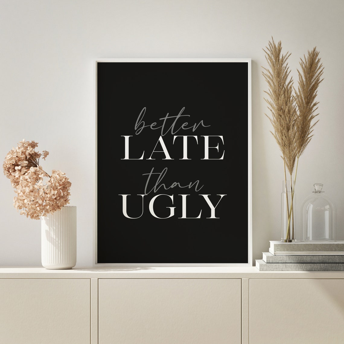 Funny Bathroom Wooden Sign Bathroom Wood Decor Bathroom Decor Gift For Her Better Late Than Ugly Black Background - Image 5