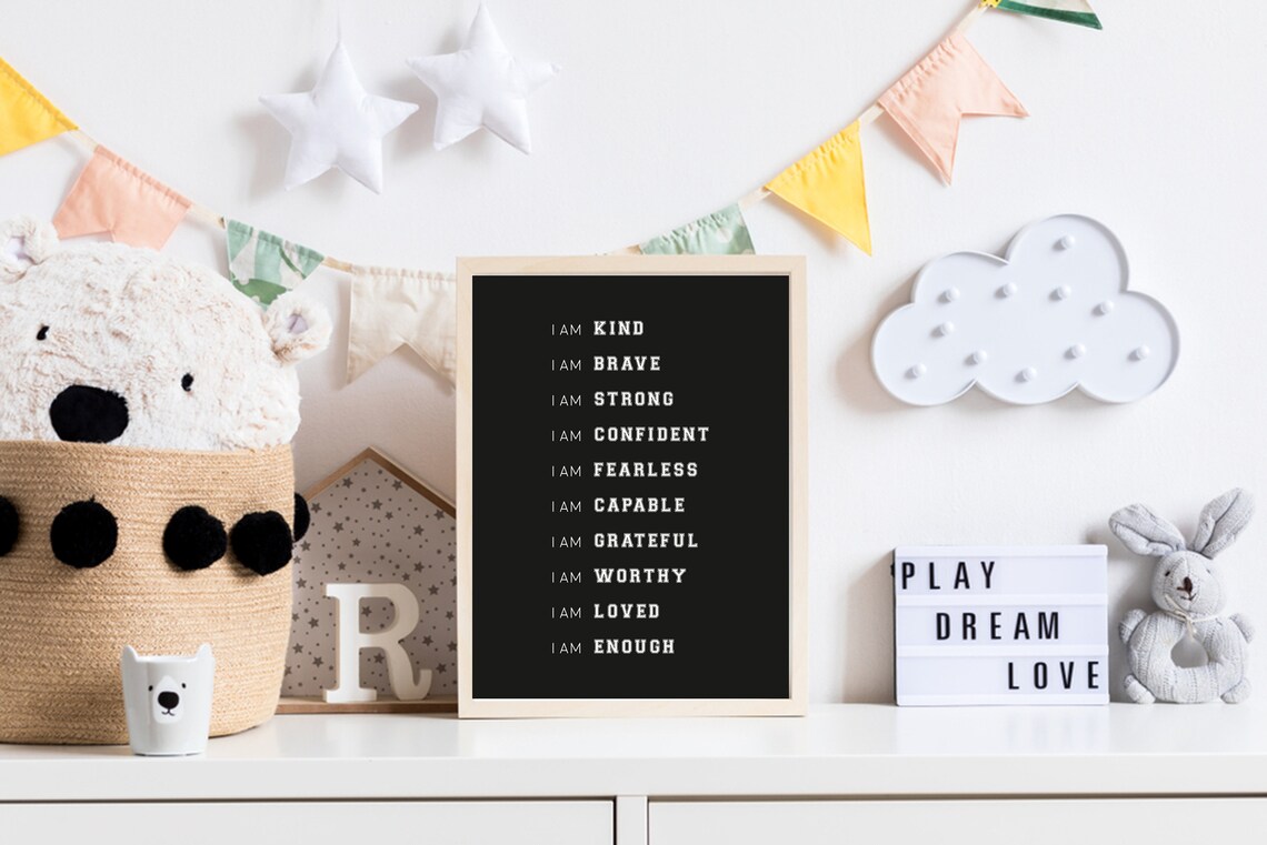 Inspirational Nursery Decor Black Background Affirmations For Kids Rainbow Affirmations Wood Sign I Am Kind Smart Loved - Image 5
