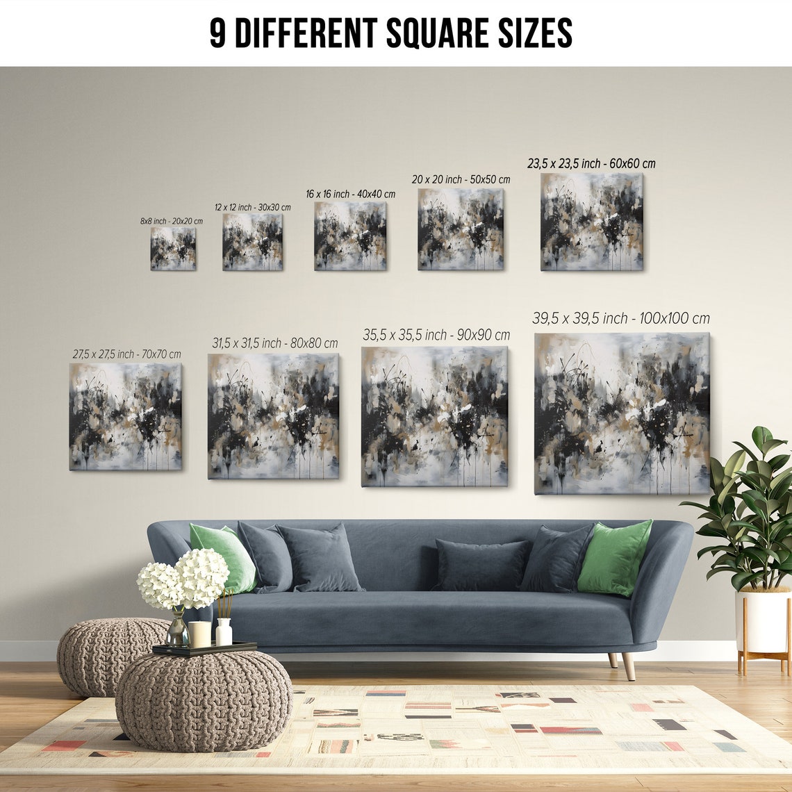 Beige Black White Abstract Splash Neutral Modern Canvas Wall Art - Image 2