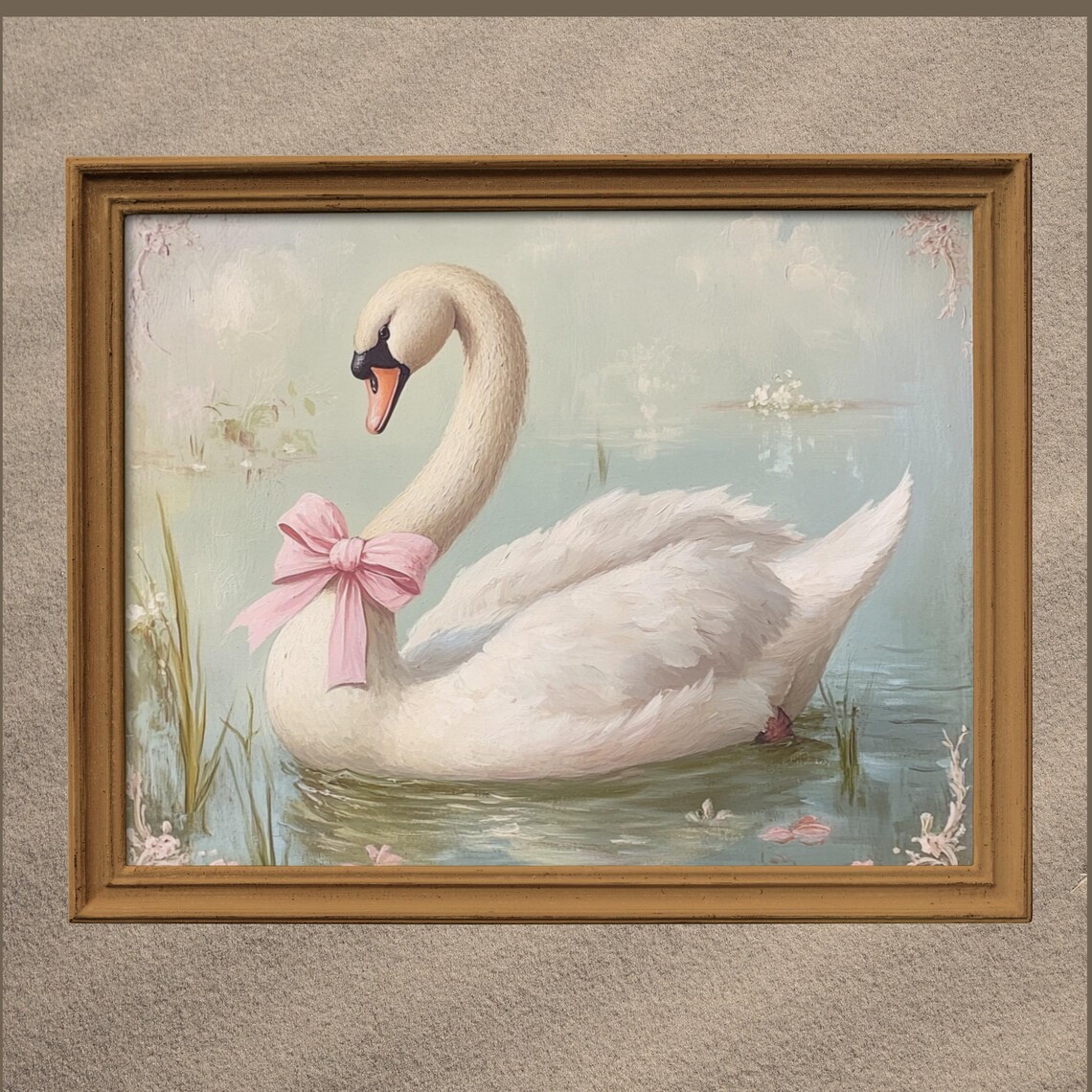 White Swan, Vintage Style Art Print for Nursery