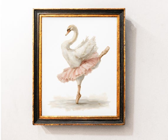 Cute Ballerina Swan Nursery Wall Art Girl Ballet Room Print Prints Baby Gift Decor Tutu