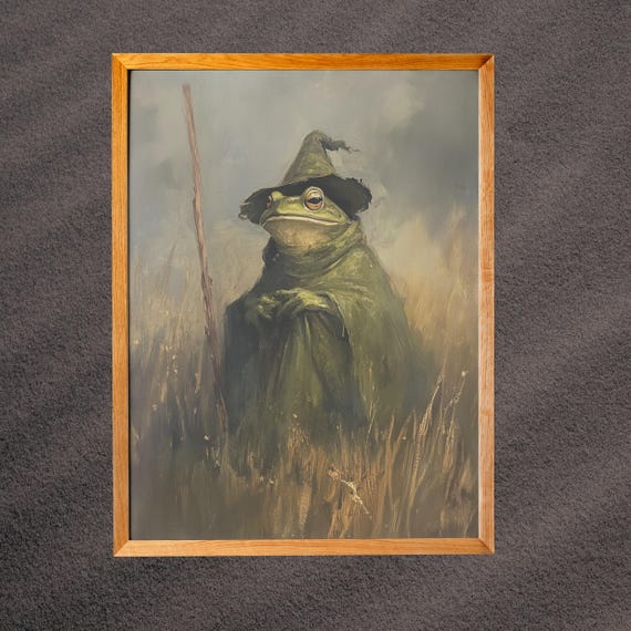 Vintage Witch Frog Halloween Poster Print