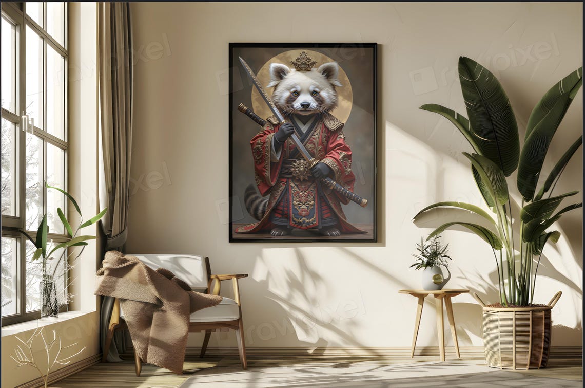 Crowned Red Panda Samurai in Red Armor Holding Katana Poster - Image 5