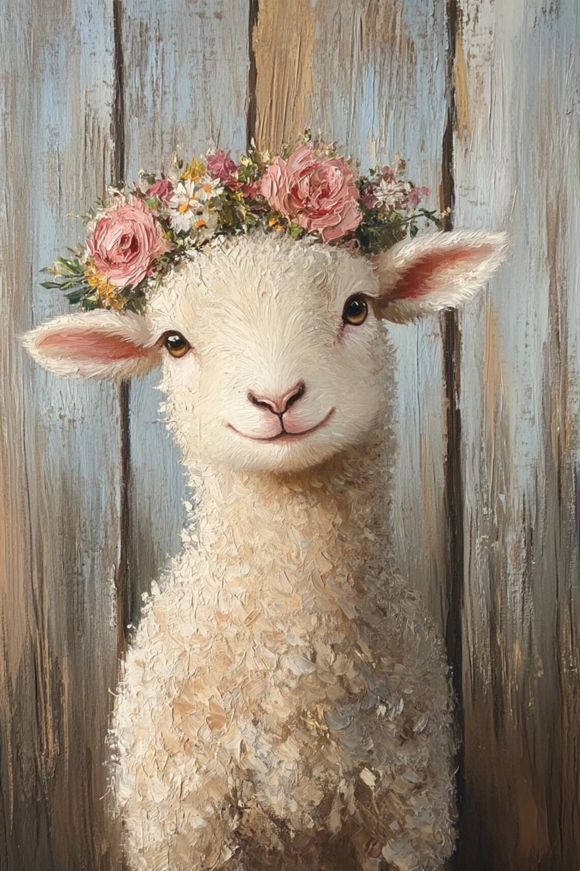 Cute Lamb Vintage Spring Lamb Oil Painting