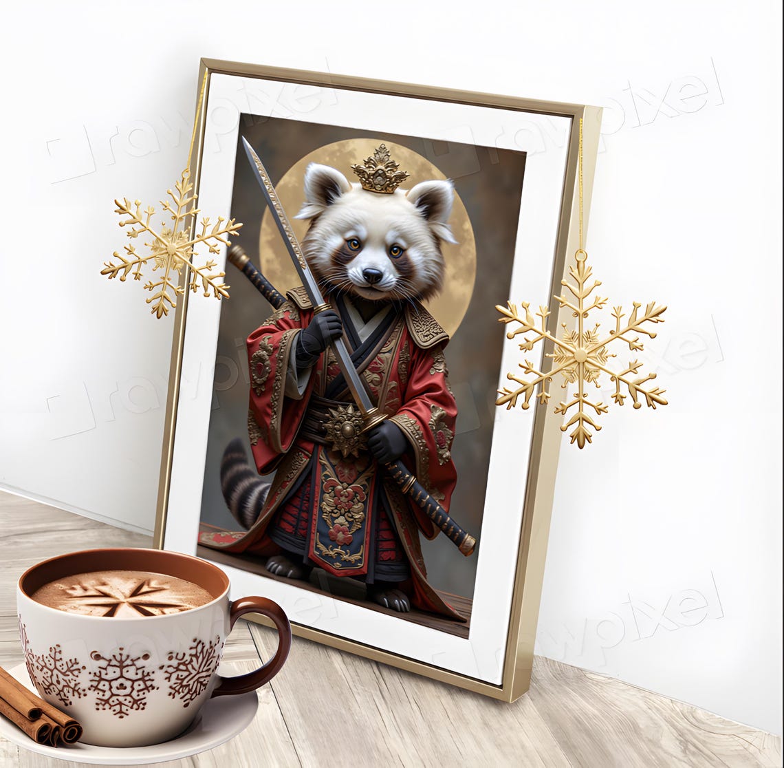 Crowned Red Panda Samurai in Red Armor Holding Katana Poster - Image 7
