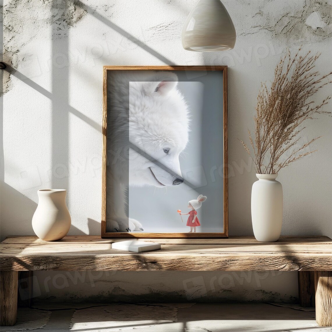 Giant Fluffy White Bear Nose to Nose with a Little Girl Poster - Image 4