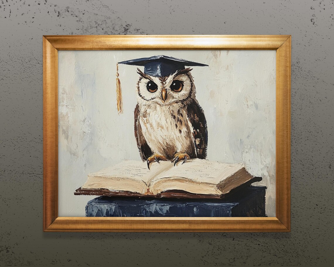 Graduation Owl Art Print, Rustic Animal Decor - Image 4
