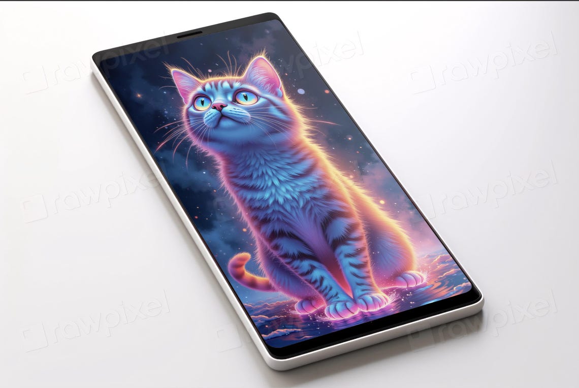 Glowing Neon Blue Kitten Gazing at a Starry Night Sky Poster - Image 3