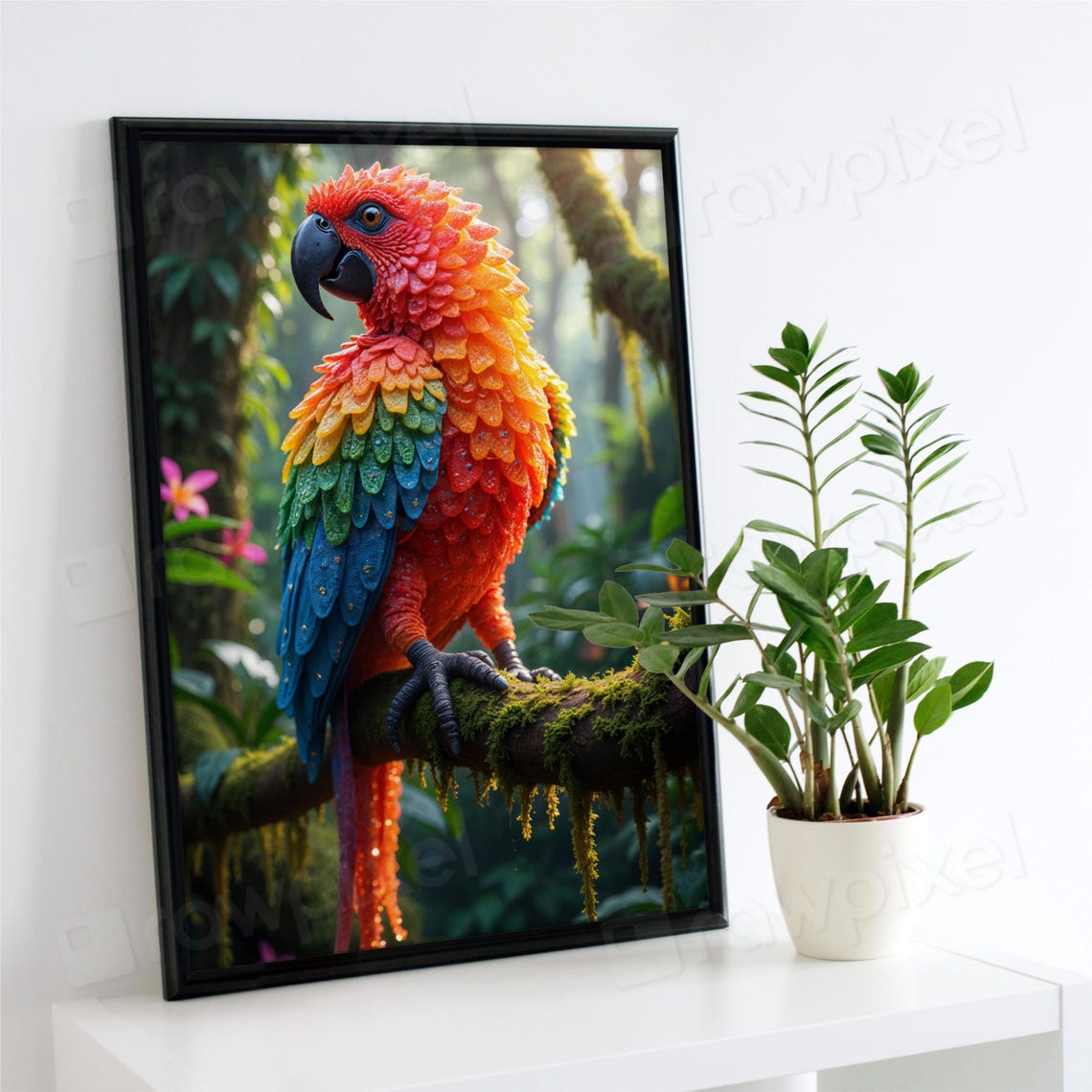 Vibrant Rainbow Parrot Perched on a Mossy Jungle Branch Poster - Image 6