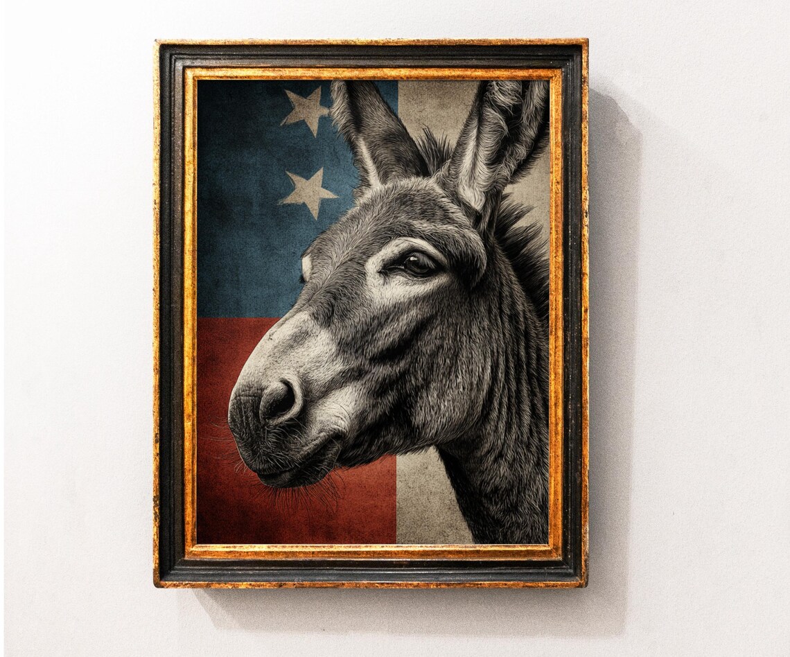 Vintage American Flag With Donkey Portrait Rustic Farmhouse Poster