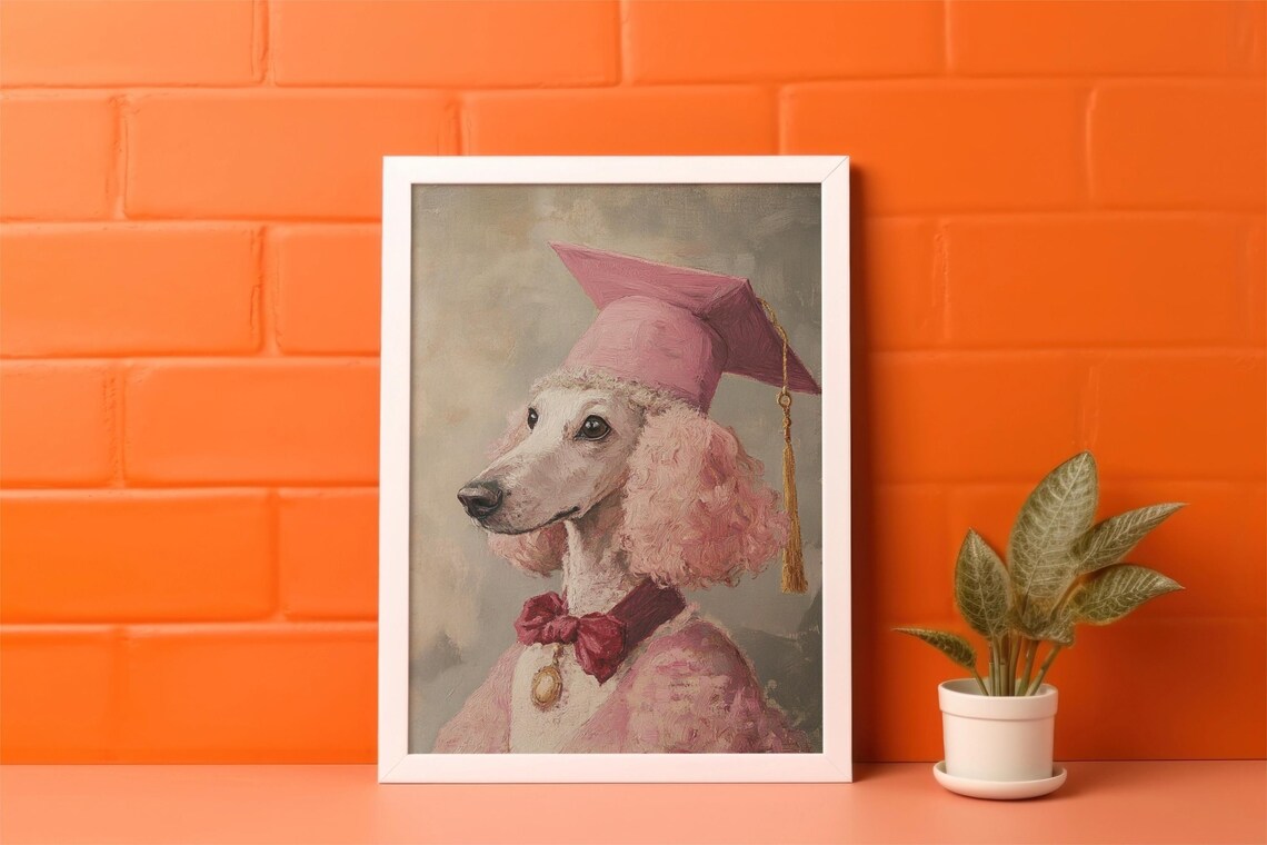 Pink Poodle Graduation Art Print, Girls Room Decor - Image 2