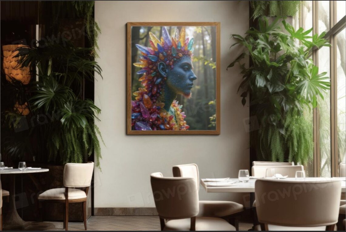 Surreal Man Made of Colorful Gemstones in Profile Portrait Poster - Image 4