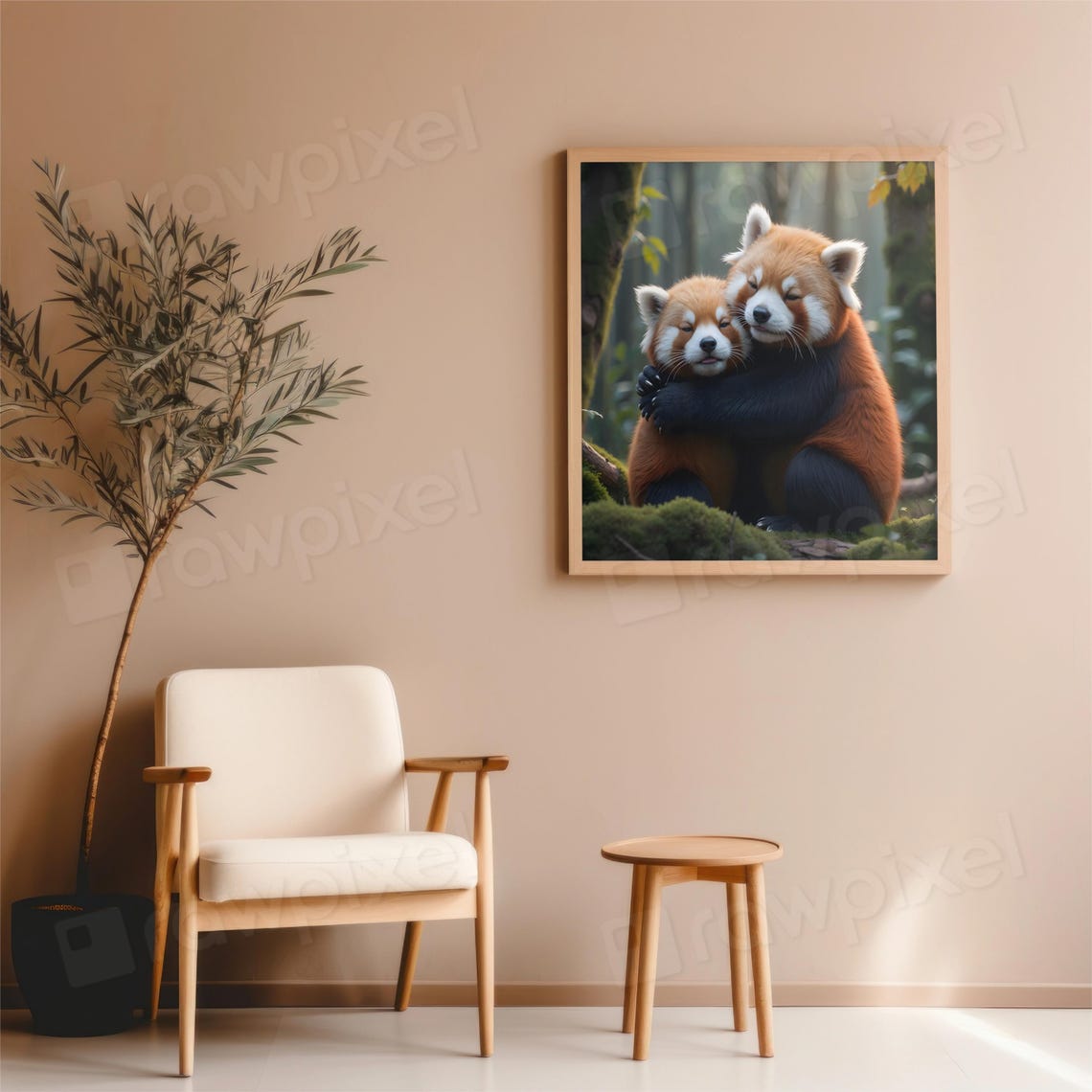 Two Fluffy Red Pandas Hugging Tenderly in a Misty Forest Poster - Image 4