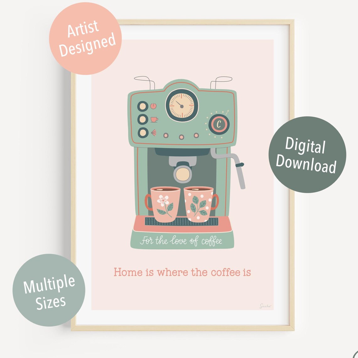 Retro Coffee Machine Coffee Quote, Kitchen Art - Image 3