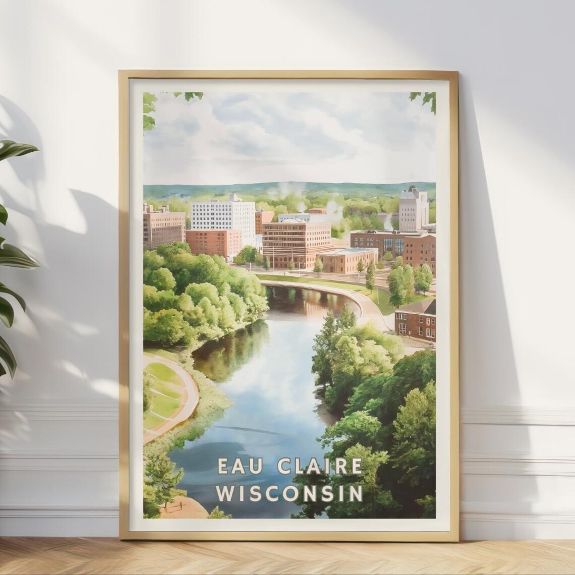 Eau Claire Wisconsin Travel Poster, Cityscape