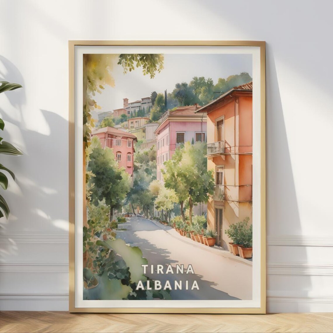 Tirana Albania Travel Poster, Mediterranean Urban Landscape