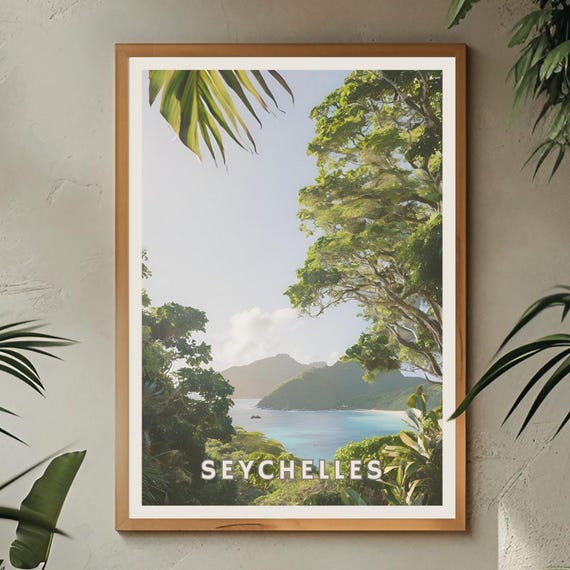 Seychelles Africa Tropical Poster Exotic Island Travel Print Paradise Beach Decor Coastal Nature Wall Art Africa Travel Mah Seychelles