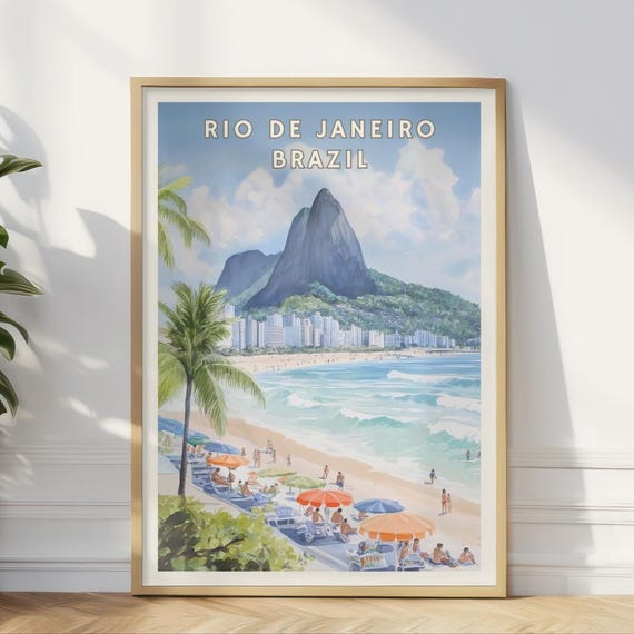 Rio De Janeiro Brazil Poster Copacabana Beach Wall Art Sugarloaf Mountain Print Tropical Travel Decor South America Summer Coastal City