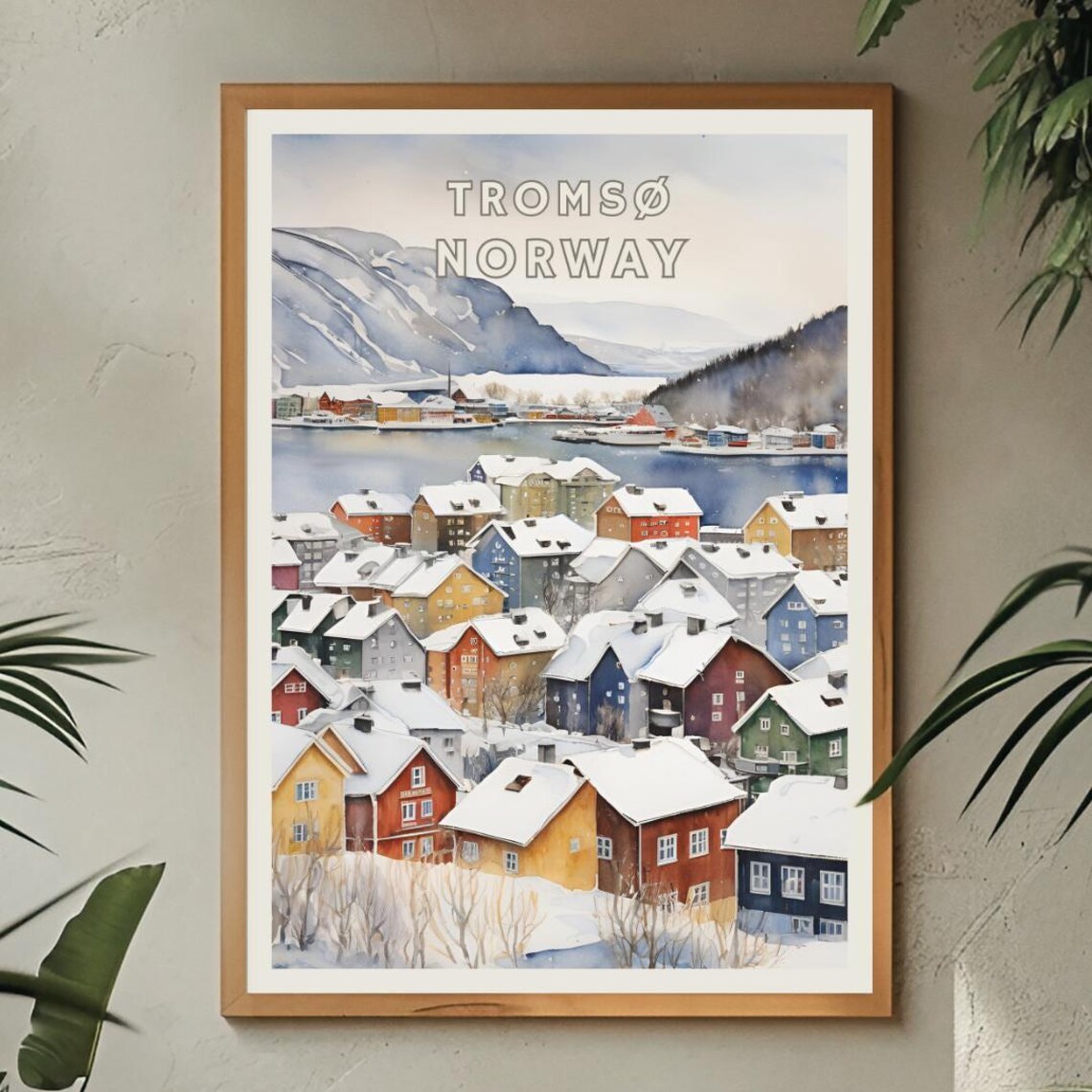 Troms Norway Travel Poster, Nordic Village Watercolor - Image 2