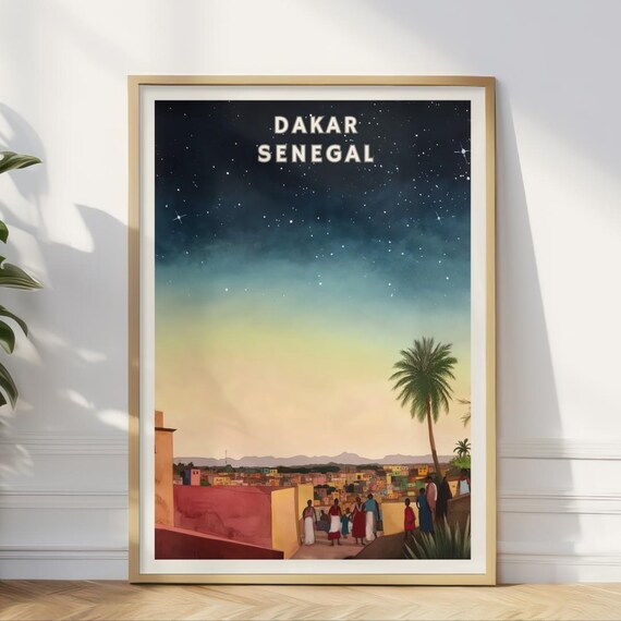 Dakar Senegal Poster African Night Sunset Sky Print West Africa Landscape Art Travel Wall Painting Warm Earth Tones Home Cultural Decor