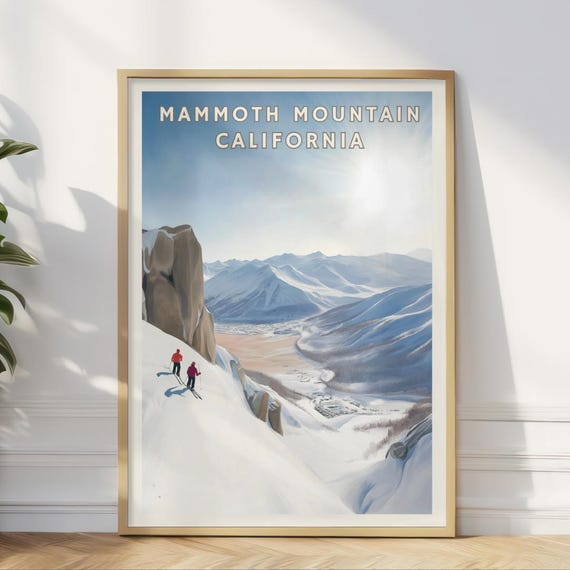 Mammoth Mountain Poster California Ski Resort Wall Art Winter Landscape Print Snowy Mountain Decor Skiing Gift Lodge Cabin Art