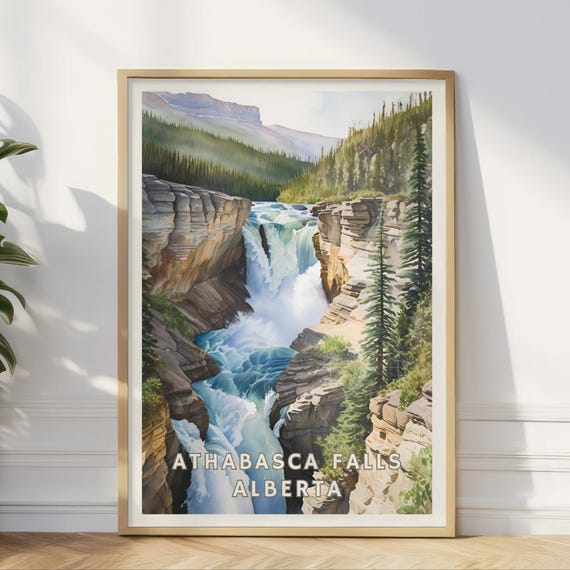 Athabasca Falls Alberta Poster Jasper National Park Wall Art Canadian Rockies Waterfall Print Canada Nature Decor Outdoor Landscape