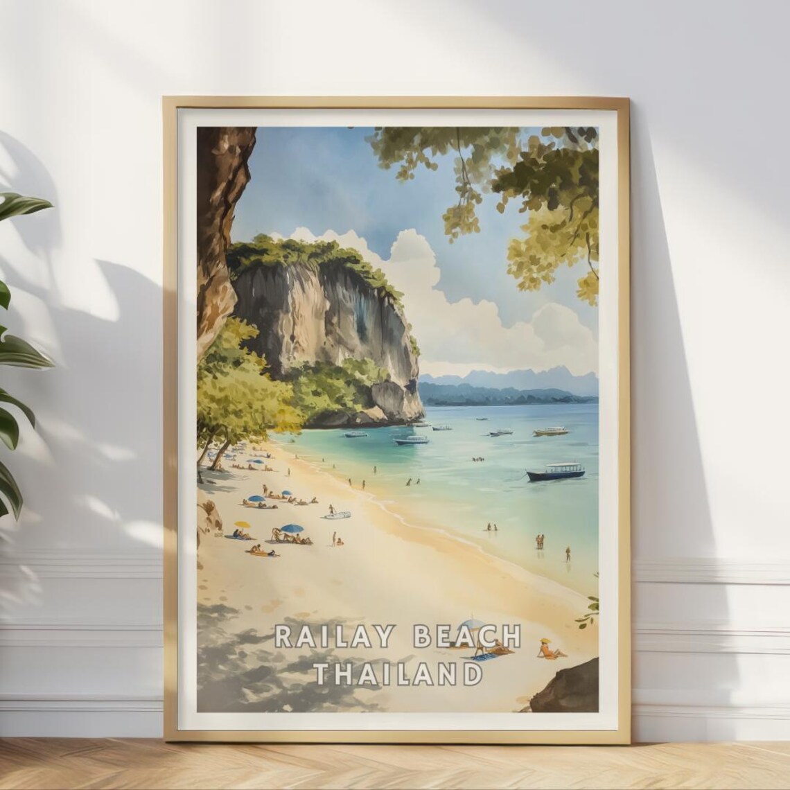 Railay Beach Thailand Travel Poster, Tropical Coastline