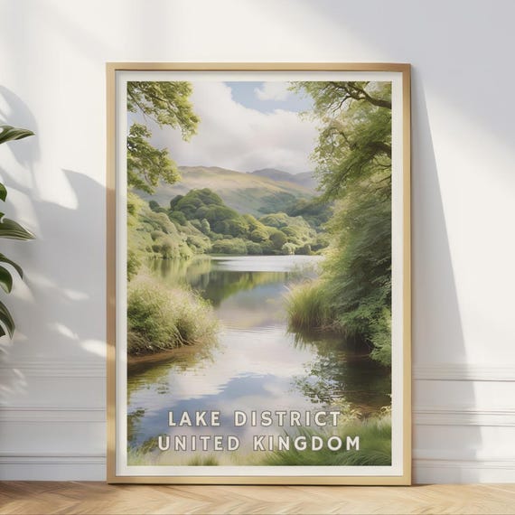 Lake District United Kingdom Poster British National Park Print Peaceful Countryside Hills Rural England Decor Nature Lover Travel Gift