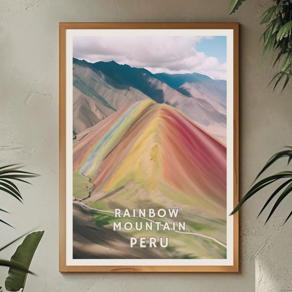 Rainbow Mountain Peru Poster Peru Travel Art South America Print Andes Vinicunca Wall Art Peruvian Mountain Landscape Peru Hiking Decor