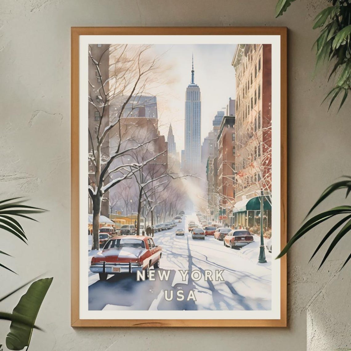New York Usa Winter Poster Nyc Snowy Street Art Empire State Building Wall Decor New York City Travel Print Urban Winter Decor - Image 2