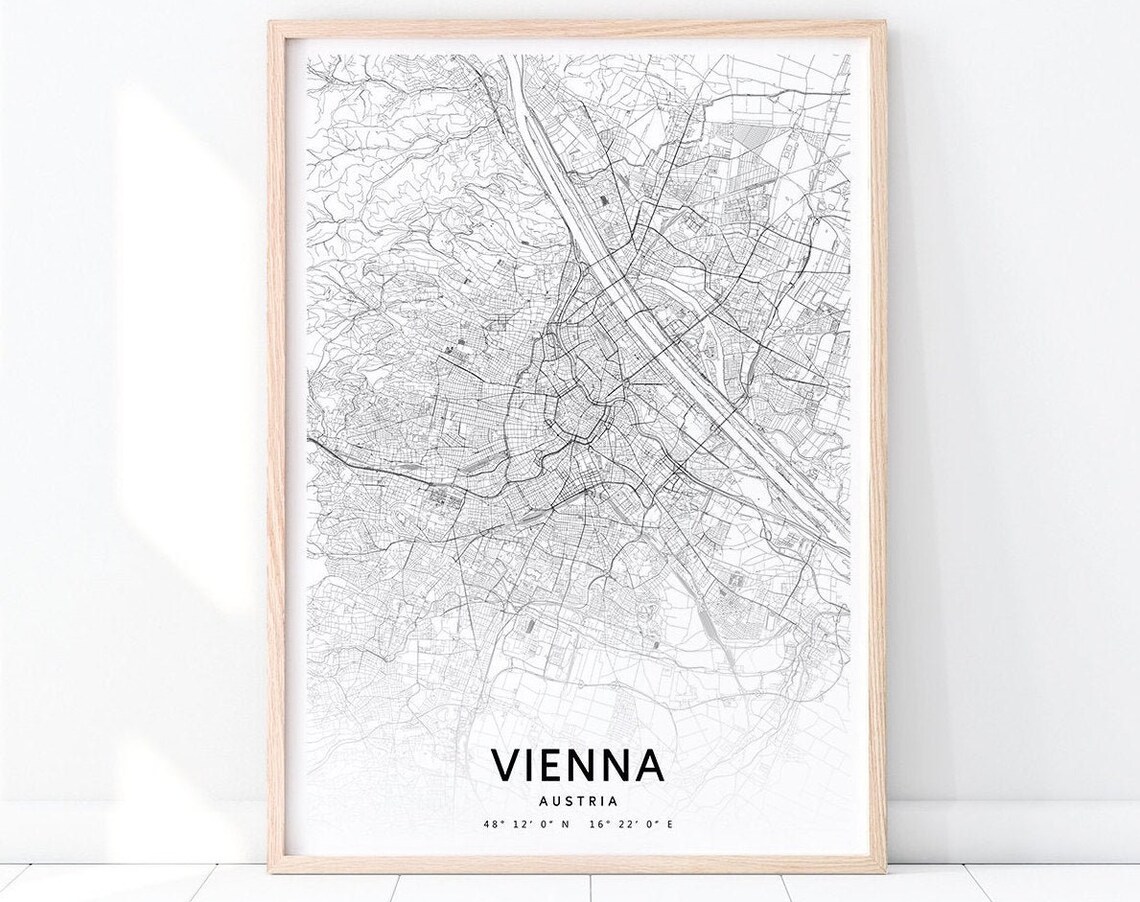 Vienna Austria Minimalist Street Map City Line Art Wall Poster
