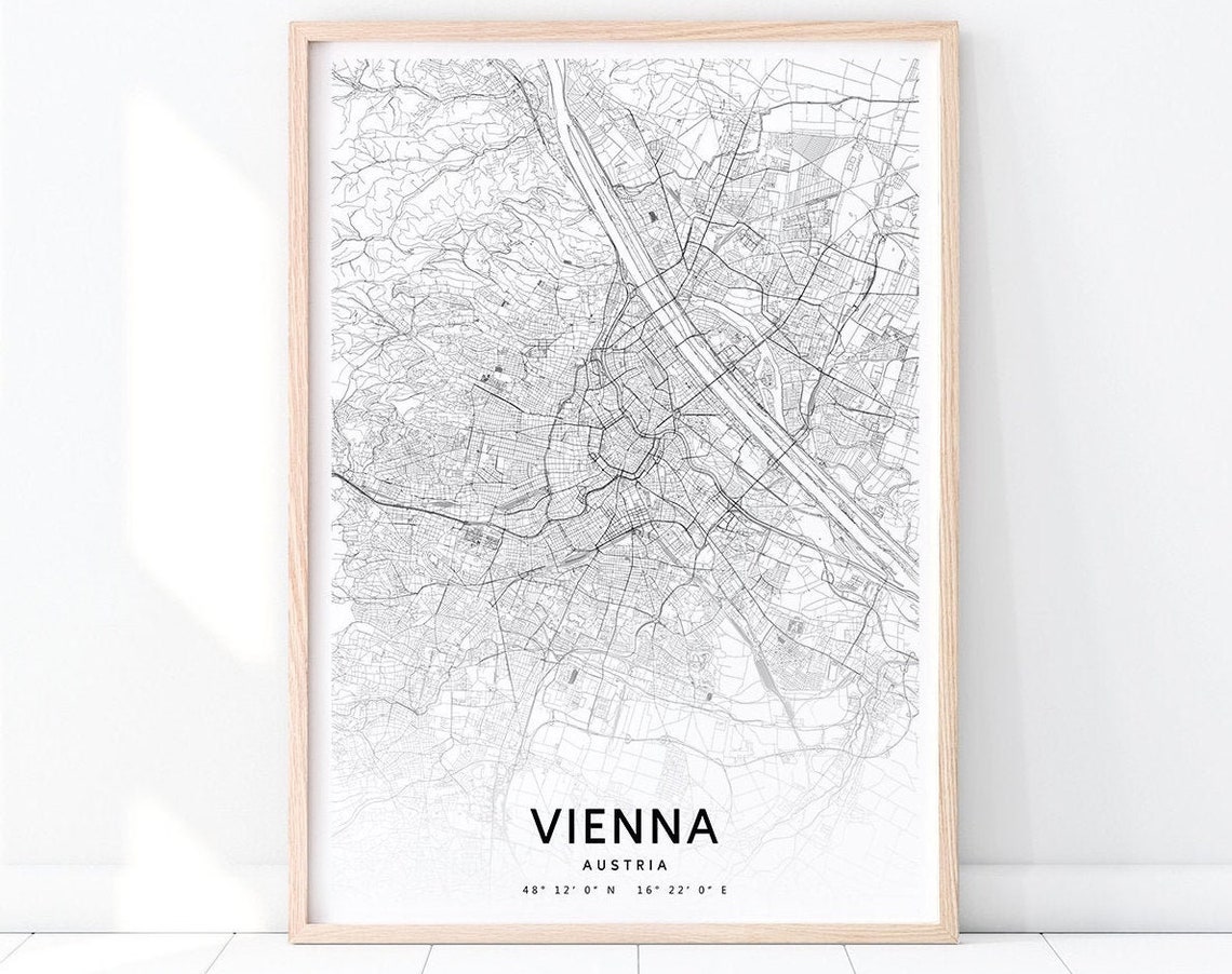 Vienna Map Print Austria Art Poster City Street Road Modern Wall Minimalist Home Office Decor
