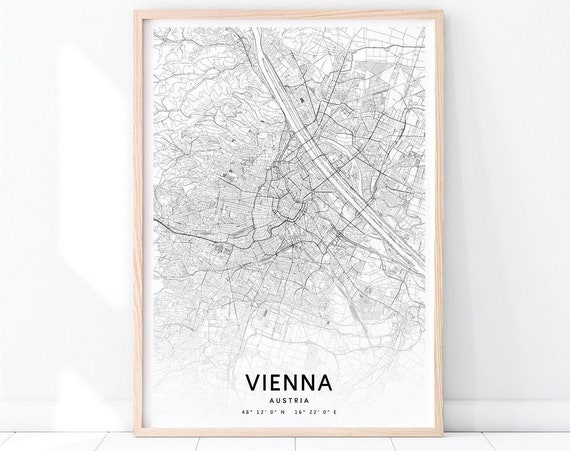 Vienna Map Print Austria Art Poster City Street Road Modern Wall Minimalist Home Office Decor