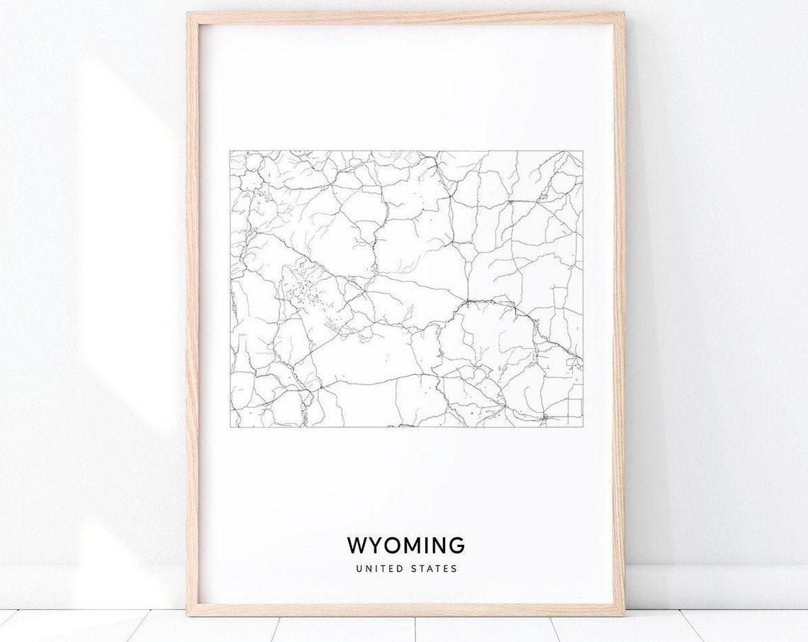 Wyoming Map Print State Road Usa United States Art Poster Modern Wall Gift Home Office Decor