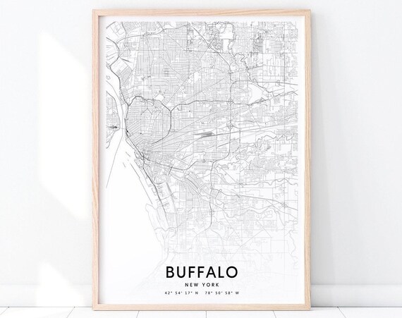 Buffalo Map Print New York Art Poster City Street Road Black White Modern Wall Office Decor