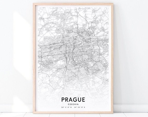 Prague Map Print Czechia Art Poster City Street Road Modern Wall Minimalist Home Office Decor