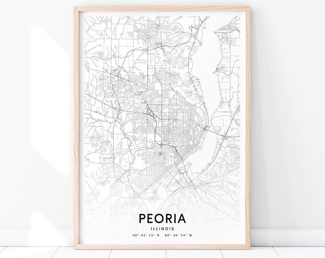 Peoria Illinois City Street Map Modern Black White Art Poster