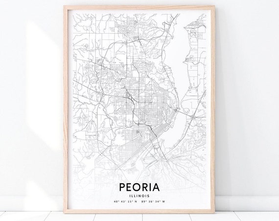 Peoria Urban Map Print Illinois Usa Art Poster Street Road Modern Wall Home Office Decor