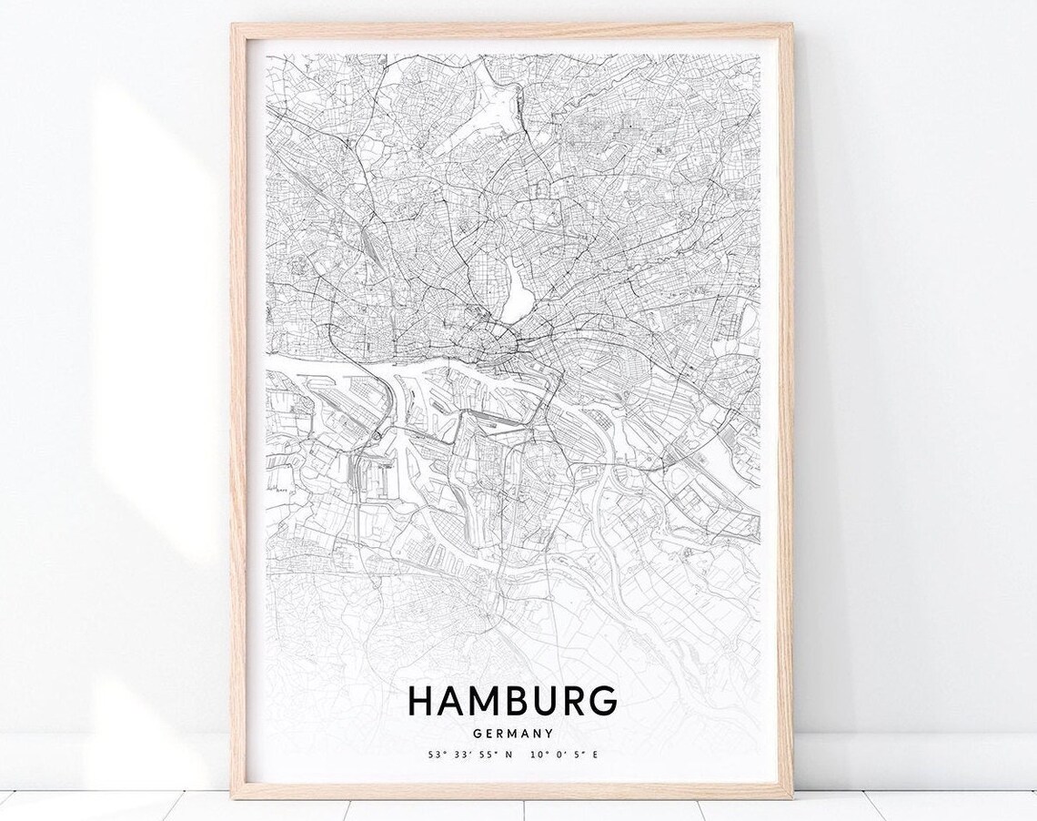 Hamburg Germany City Street Map Black and White Minimalist Poster