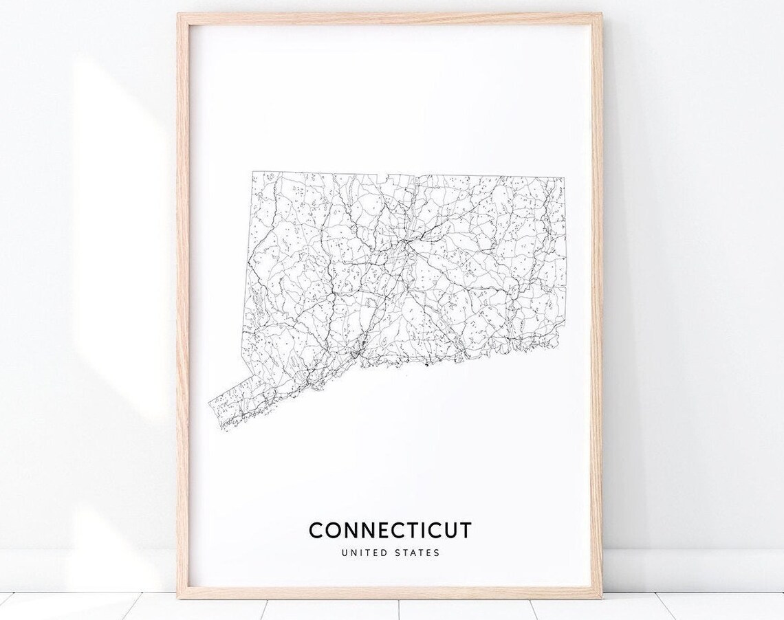 Connecticut Map Print, Modern State Road Poster