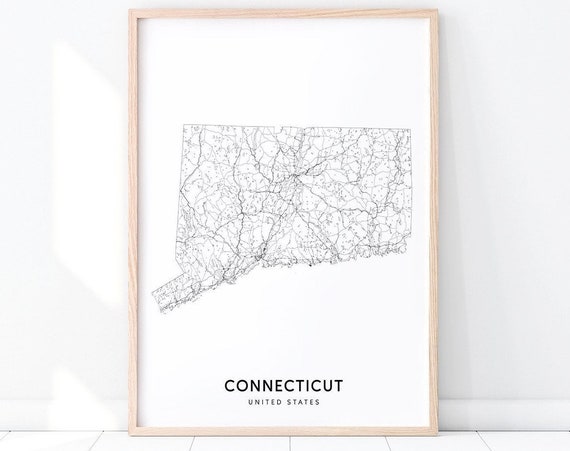 Connecticut Map Print, Modern State Road Poster
