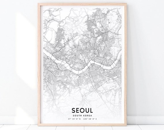 Seoul Map Print Art Poster South Korea City Street Road Modern Wall Home Office Decor