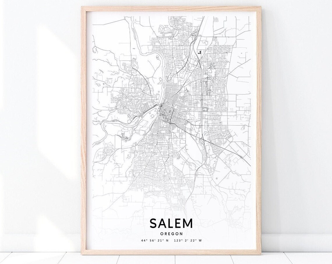Salem Oregon City Street Road Map Black and White Modern Poster