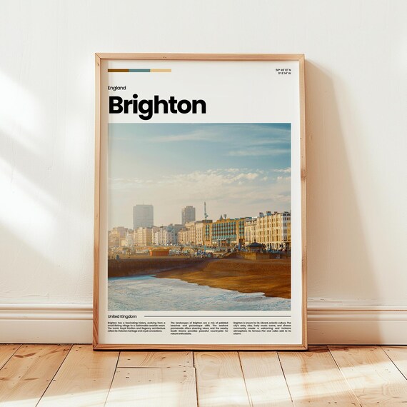 Brighton England Classic Seafront Beach Skyline Photo Travel Poster