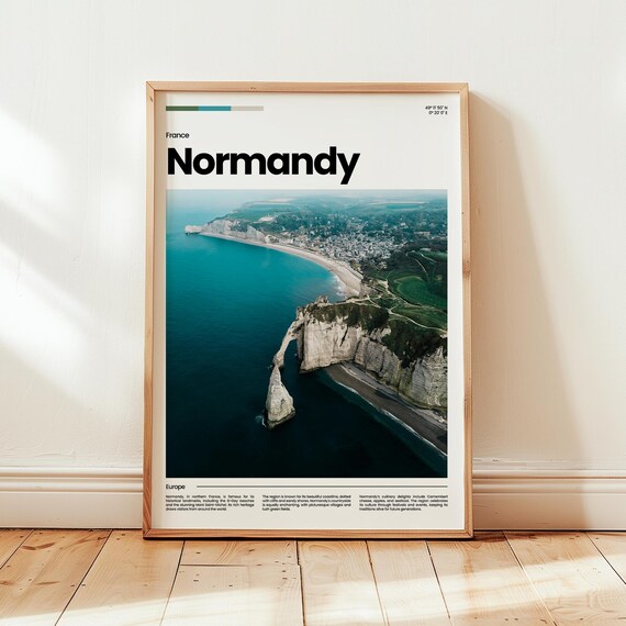 Normandy France Etretat Dramatic White Cliffs Coast Travel Poster