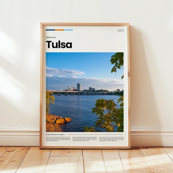Tulsa Oklahoma River Bridge Skyline City Travel Poster Photo