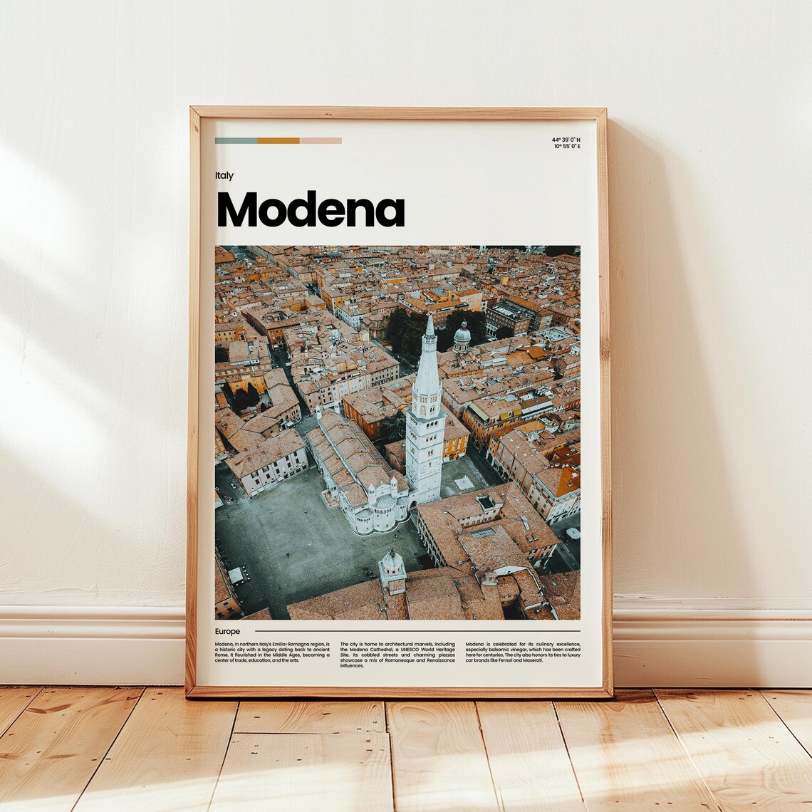 Modena Italy Cathedral Tower Aerial Terracotta Old Town Travel Poster