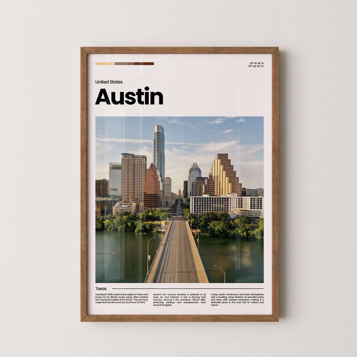 Austin Congress Avenue Bridge Skyline Texas Capital Travel Poster