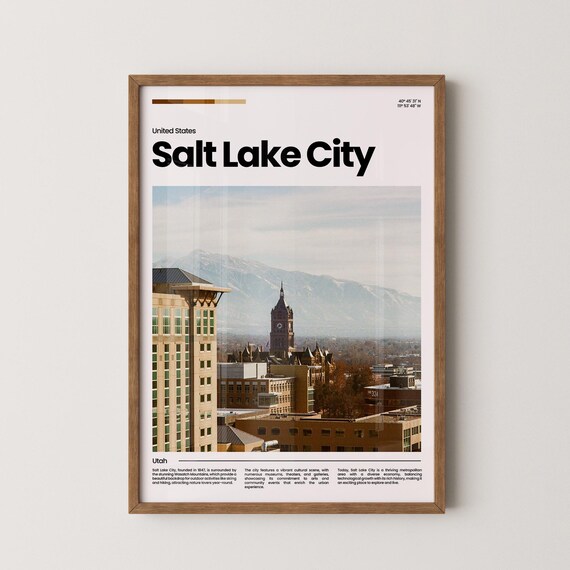 Salt Lake City Utah Downtown Snow Mountain Backdrop Urban Poster